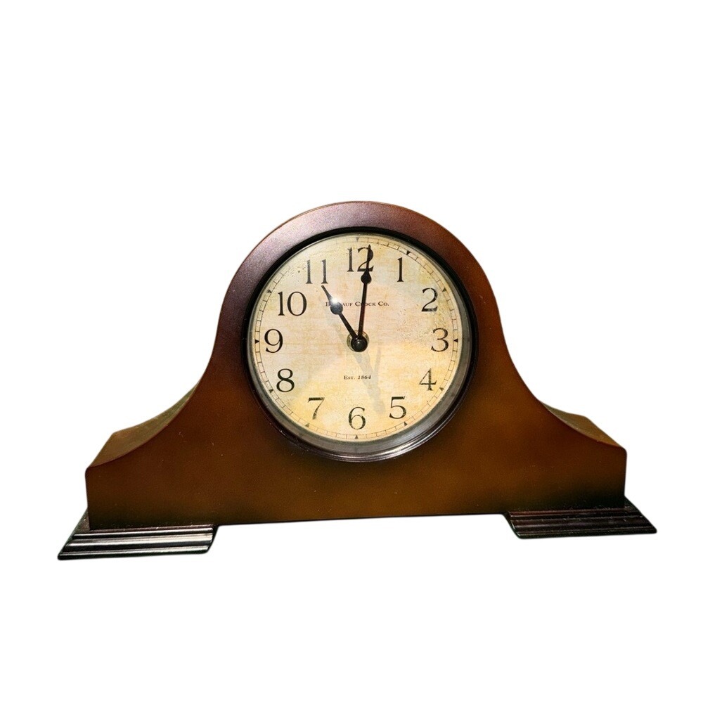 Bischoff Clock Co Mantel Clock Brown Wood Finish Quartz Battery Operated Vintage